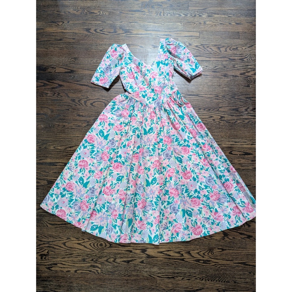 Laura Ashley Dress Womens Size 12 Floral Cottagecore Vintage Sweetheart Midi - Picture 1 of 11